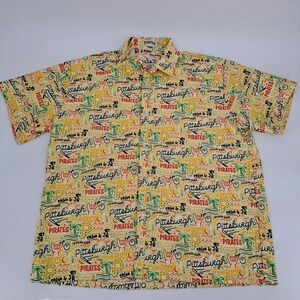 Pittsburgh Pirates MLB Button Down Shirt Mens XL Cream Yellow Doodle Hawaiian